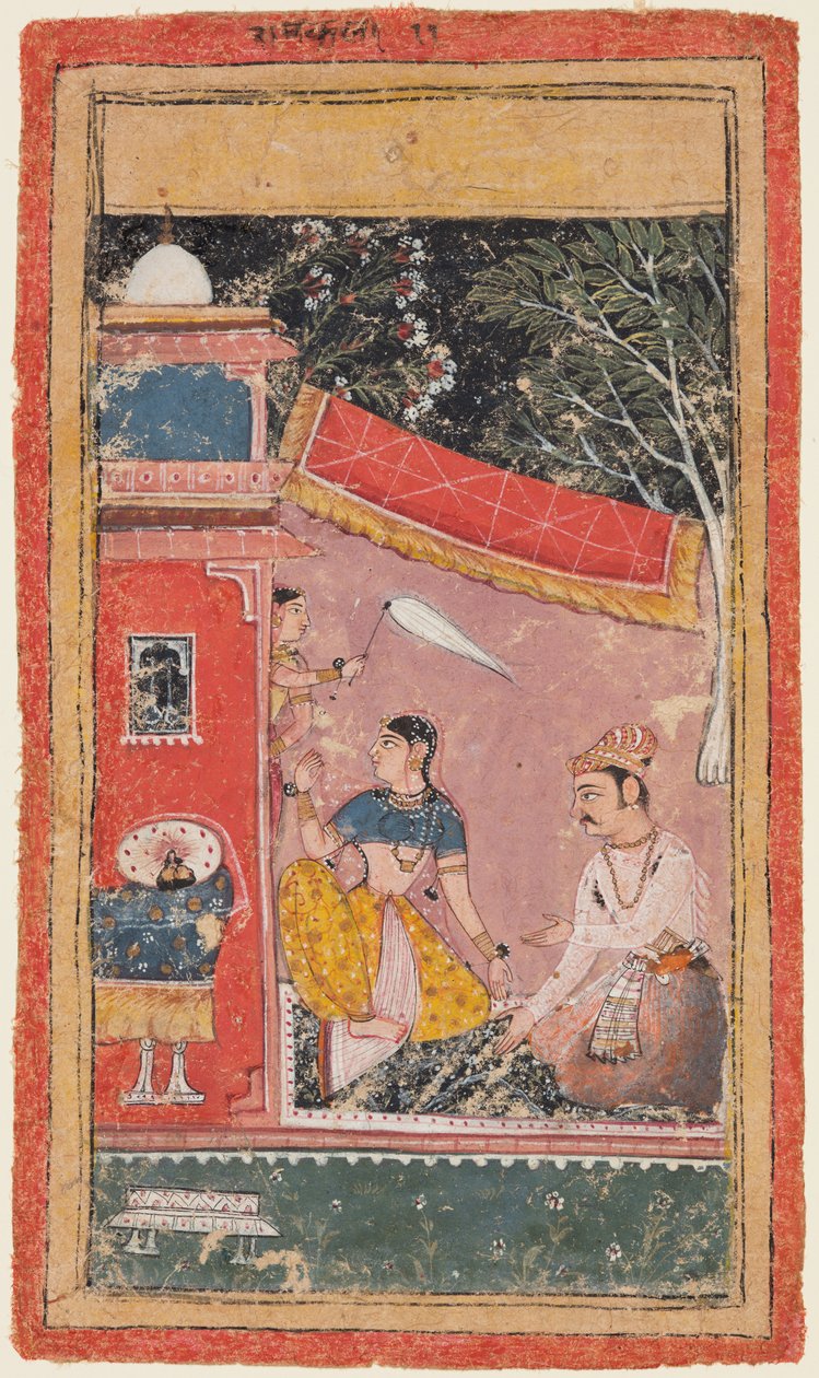 Lovers on that Terrace: Ramakali Ragini fra Hinda, fra den Bandi Ragamala af Unknown artist