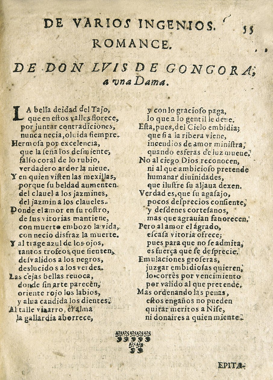 Luis de GOGOORA Y ARGOTE "Romance a una dama" (tryk) af Unknown artist