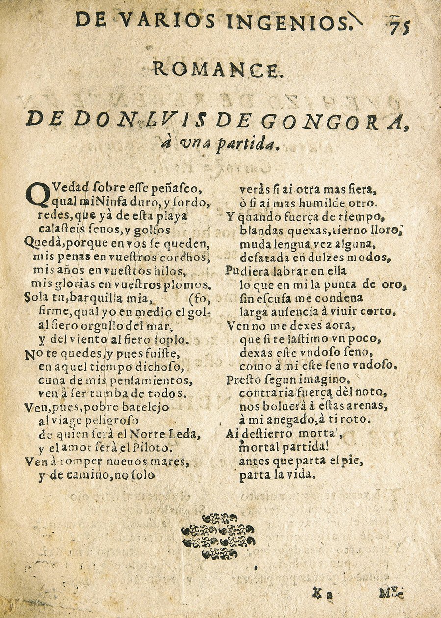 Luis de GOGOORA Y ARGOTE, "Romance a una partida" (tryk) af Unknown artist