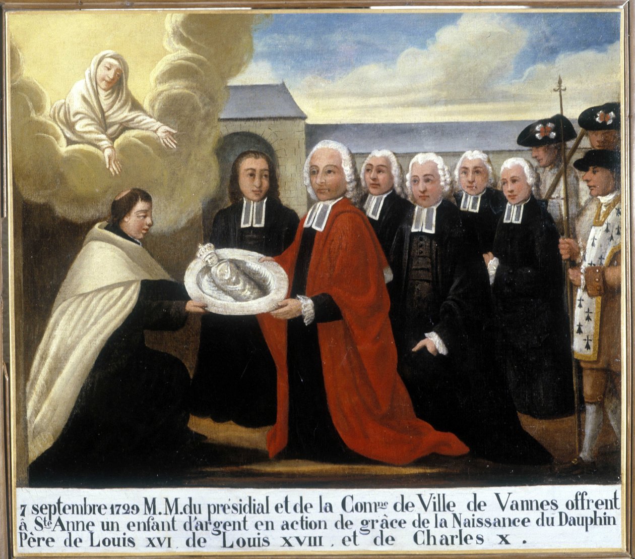 MM du Presidial et de la Commune de Vannes tilbyder Saint Anne et sølvbarn i taksigelse fra fødslen af ​​delfinen Louis de France (1729-1765), 7. september 1729 - Ex-Voto Sainte Anne d