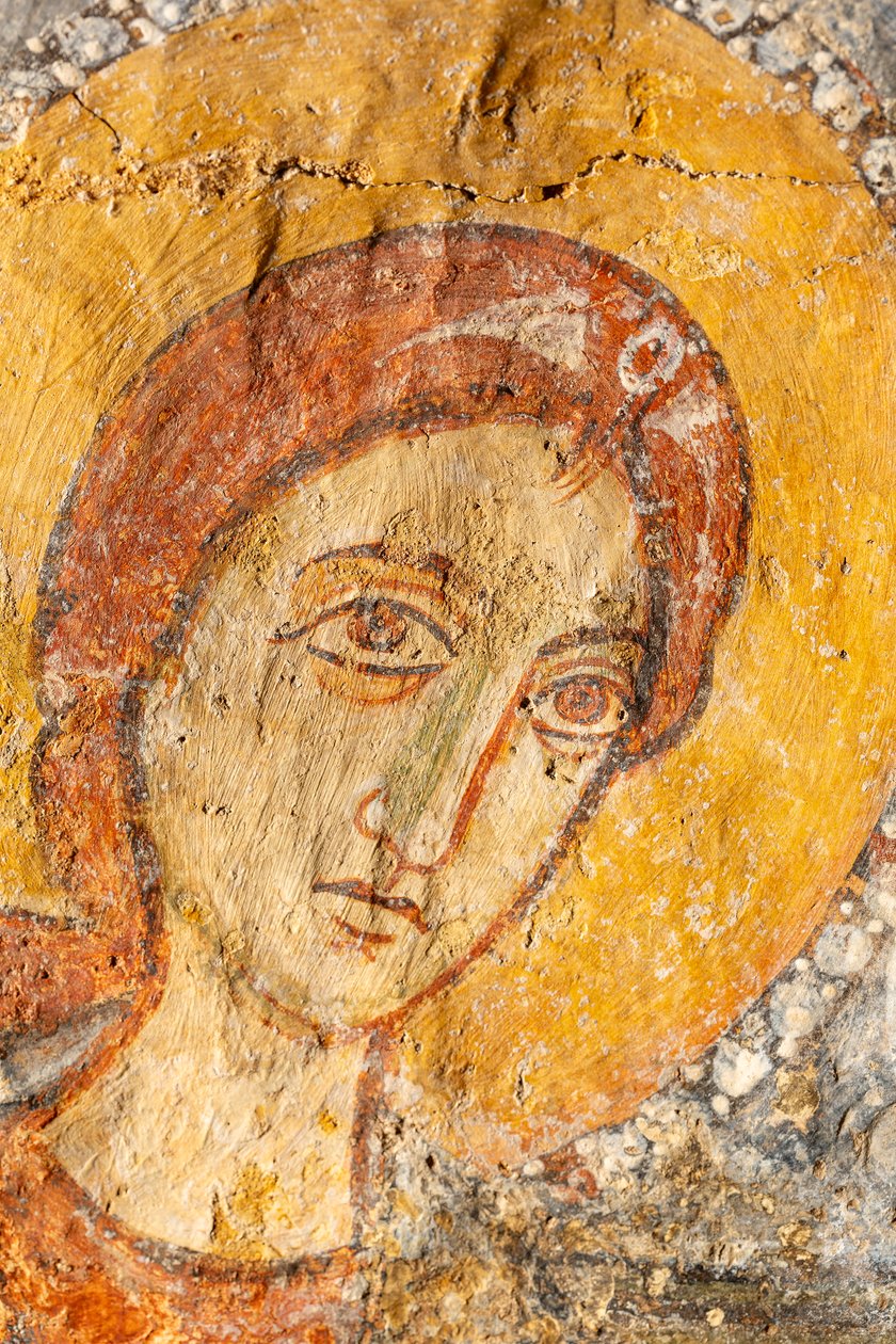 Madonna og barnet mellem ærkeenglene, detalje af Jomfru Maria af Unknown artist