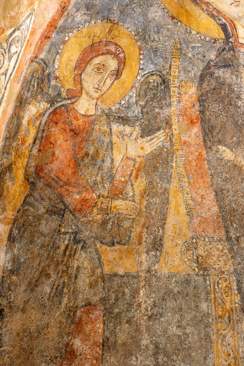 Madonna og barnet mellem ærkeenglene, detalje af den venstre ærkeengel af Unknown artist