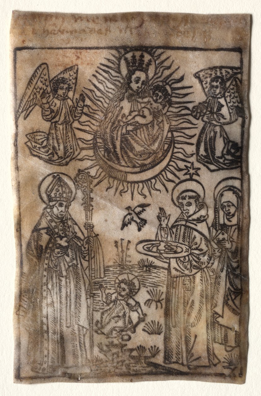 Madonna og barn med tre medlemmer af St. Augustinerordenen: De hellige Augustin, Nicholas og Clara af Unknown artist