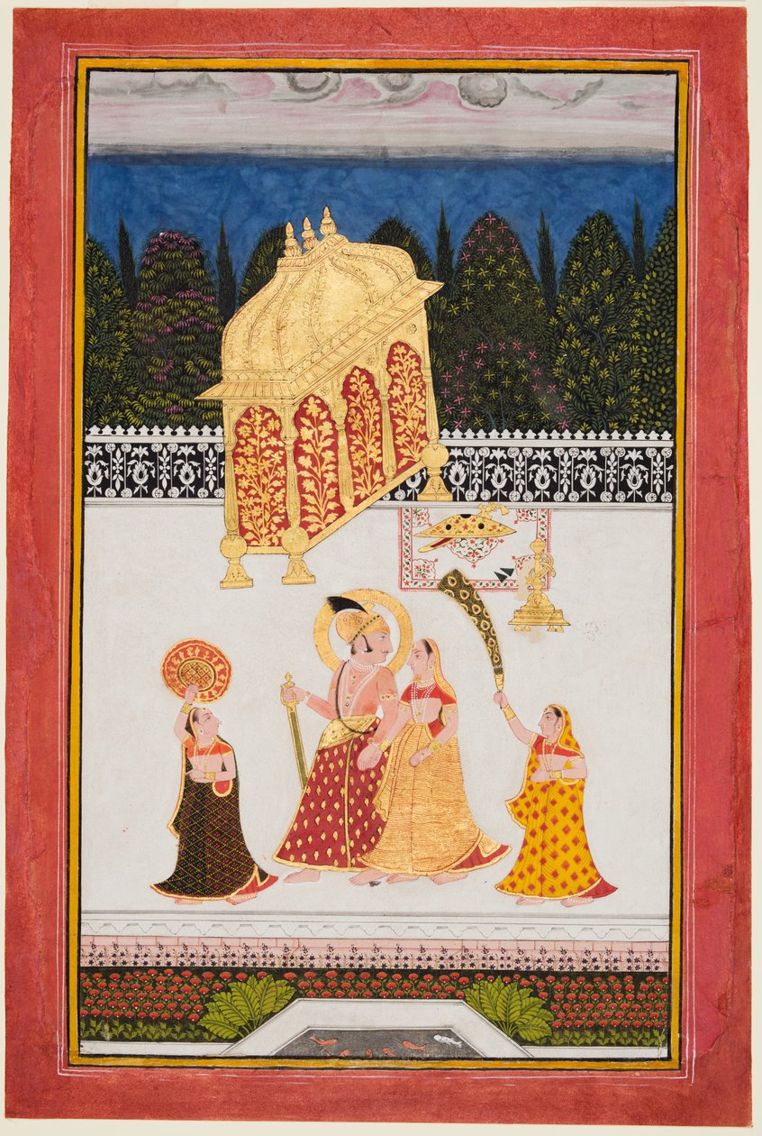 Maharana Ari Singh II af Mewar (r. 1761-73) med sin gemalinde på en terrasse af Unknown artist
