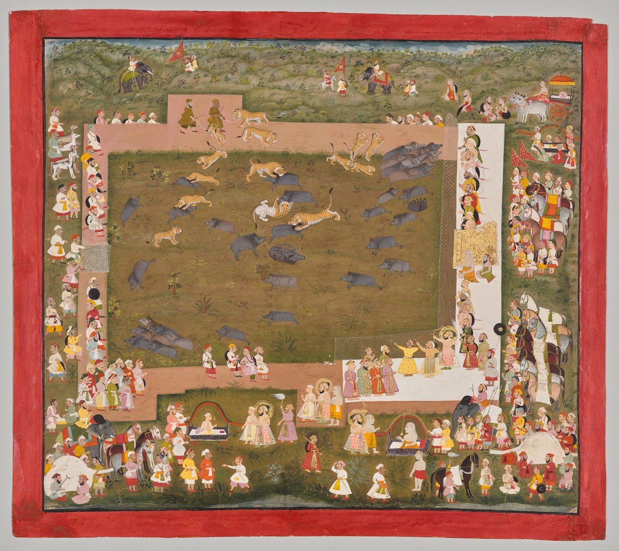 Maharana Sangram Singh II af Mewar (r. 1710-34) og iscenesætter en ornejagt med tigre ved Sadri af Unknown artist