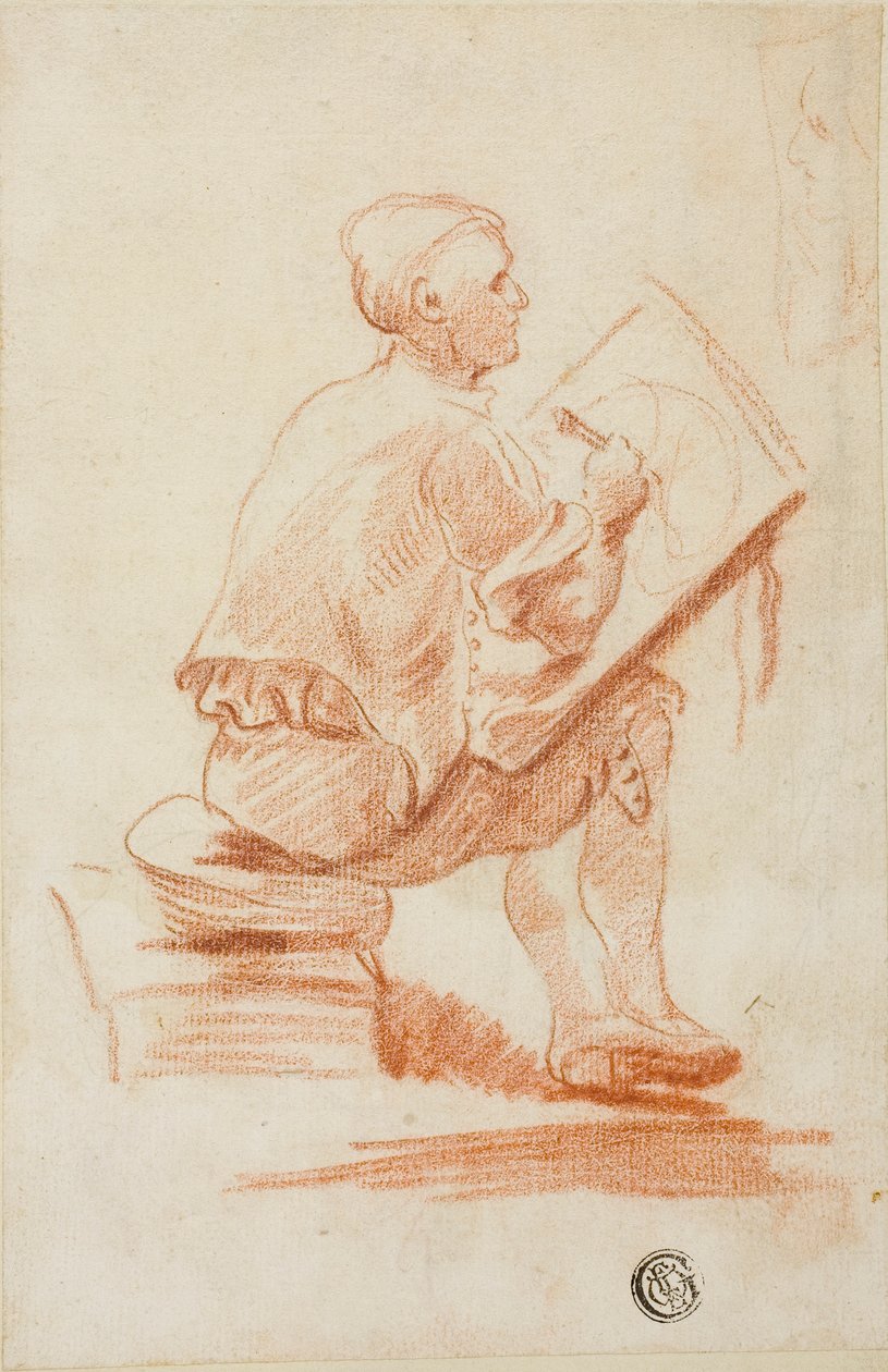 Mand siddende på skammel af Unknown artist
