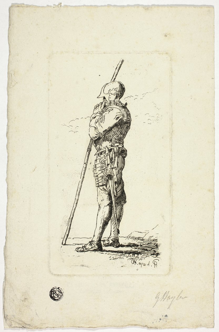 Mand i rustning holderstav af Unknown artist