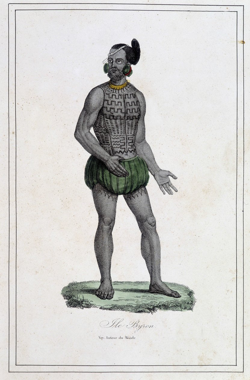 Man of Byron Islands with tattoos (Polynesien) - i "The different peoples of the earth" af Abbe Paul Jonhanneaud, Librairie des Bons livres af Unknown artist