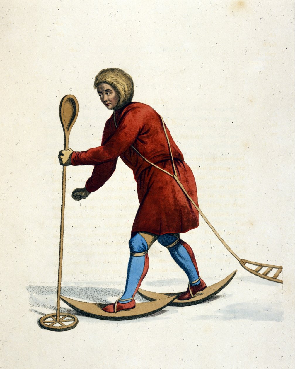 Mand af Ostiak-stammen (Khanty eller Khante) (Sibirien) på ski. Indgravering af "Det russiske imperiums kostume" London 1803. af Unknown artist