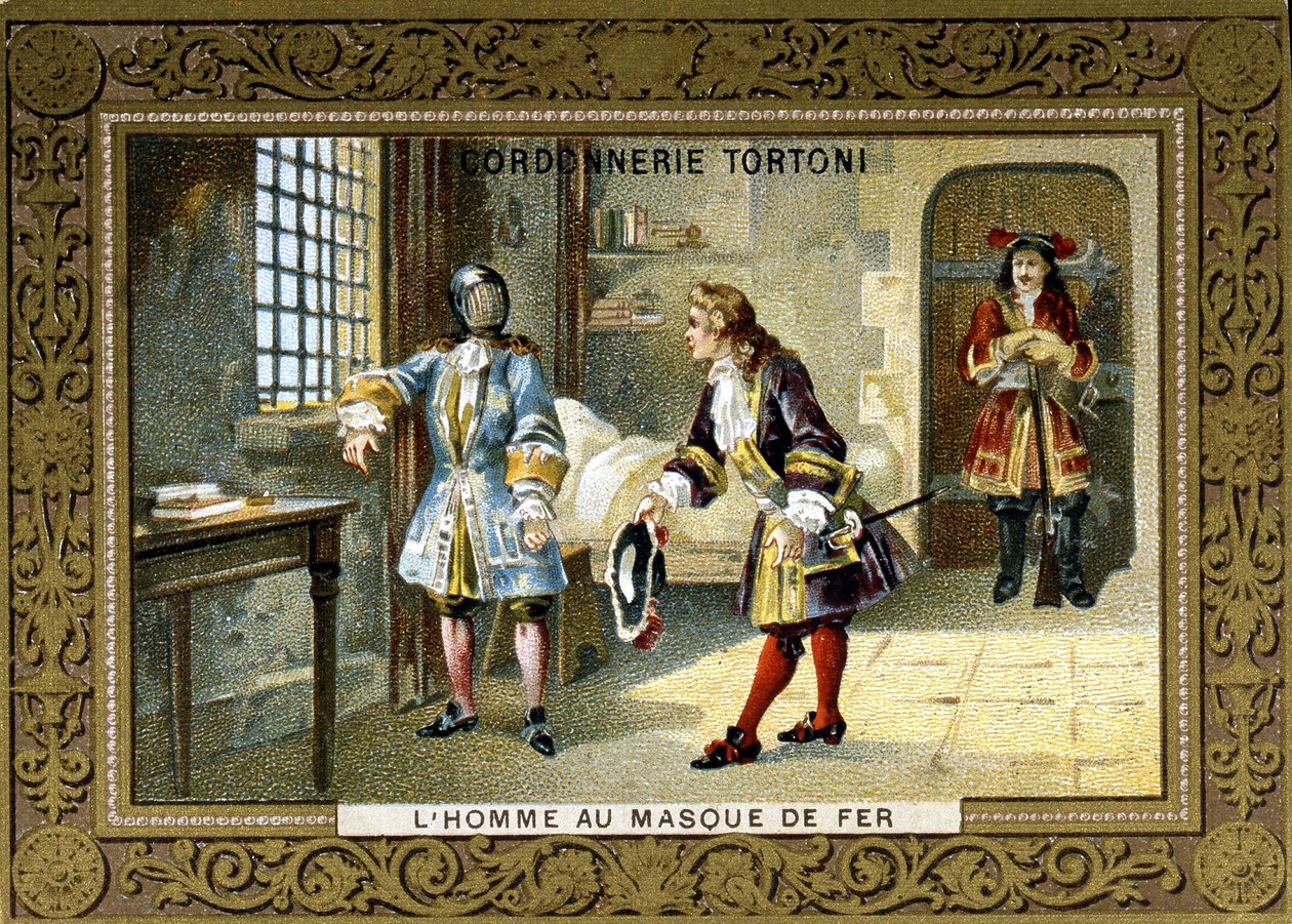 Mand med jernmaskelåse i fængslet i Saint Margaret - Chromo of the Shoemaker Tortoni af Unknown artist