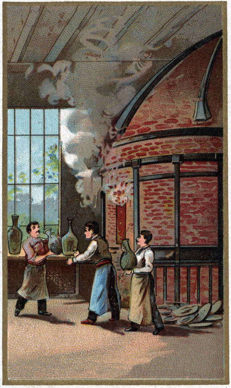 Fremstilling af porcelæn: madlavning. Kromolitografi fra slutningen af det 19. århundrede af Unknown artist