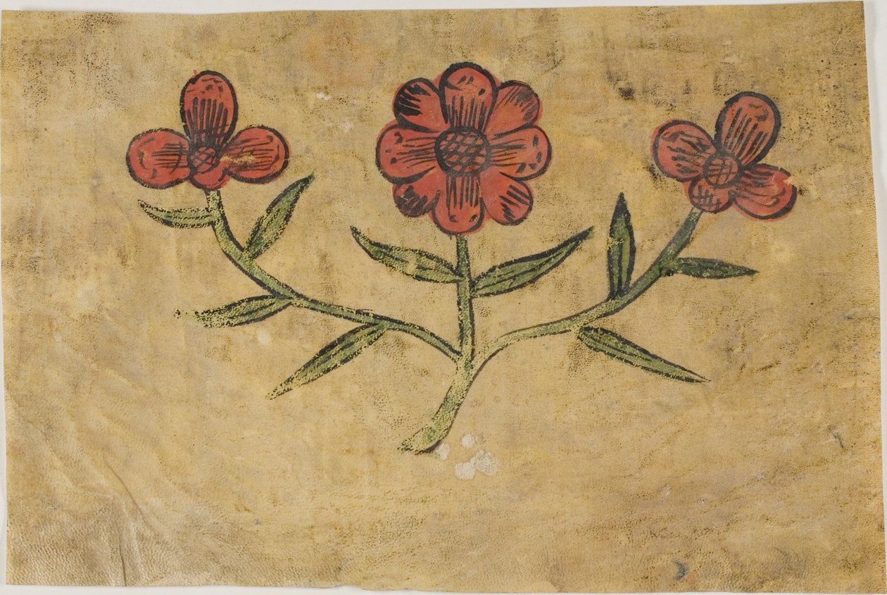 Manuskriptudskæring med blomster af Unknown artist