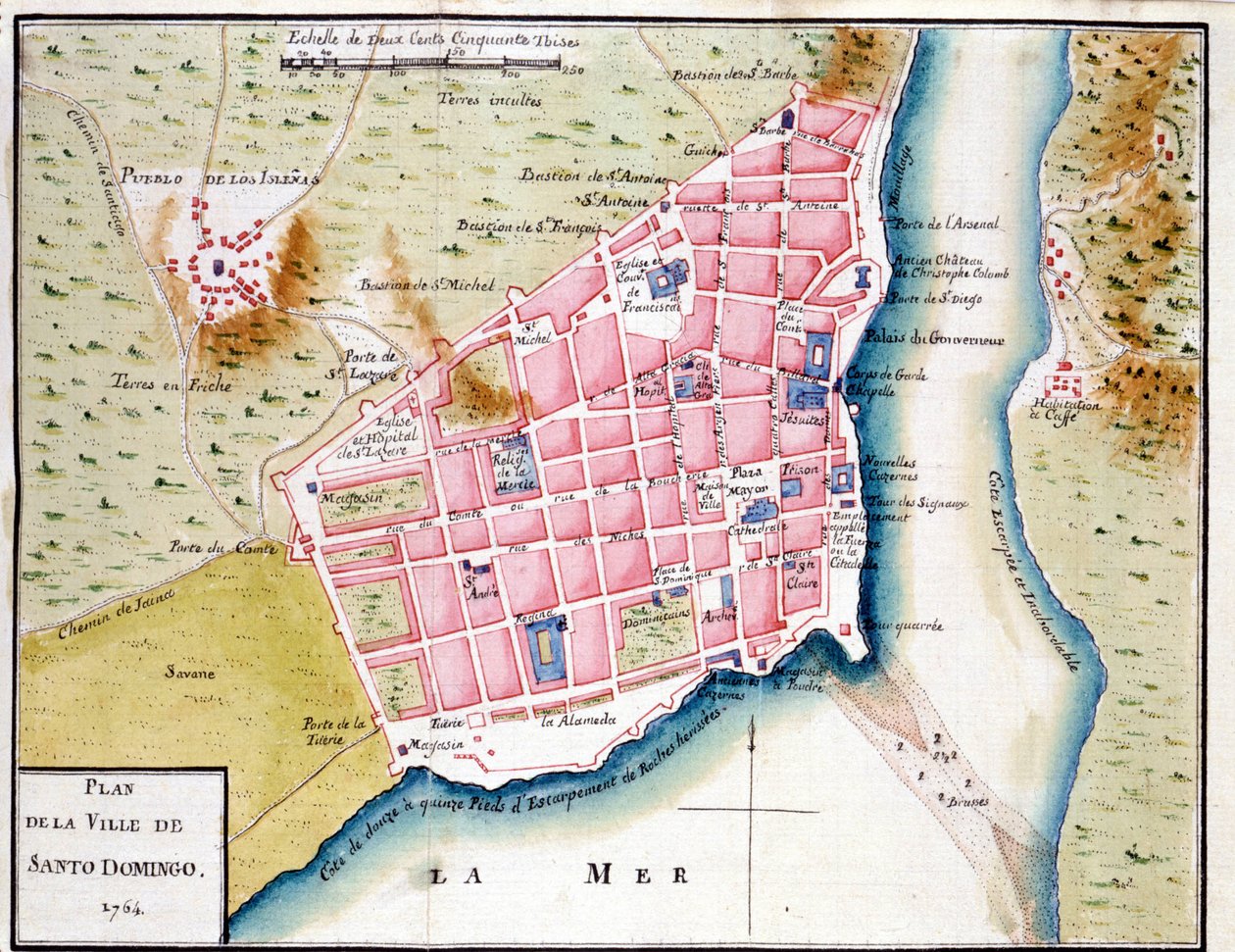 Manuskriptkort over byen Santo Domingo af Unknown artist
