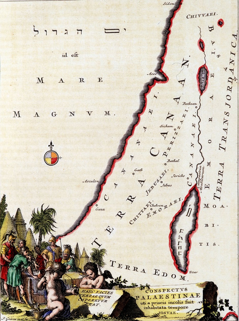 Kort over Kanaan - i ""Palæstina"" af Hadriani Relandi af Unknown artist