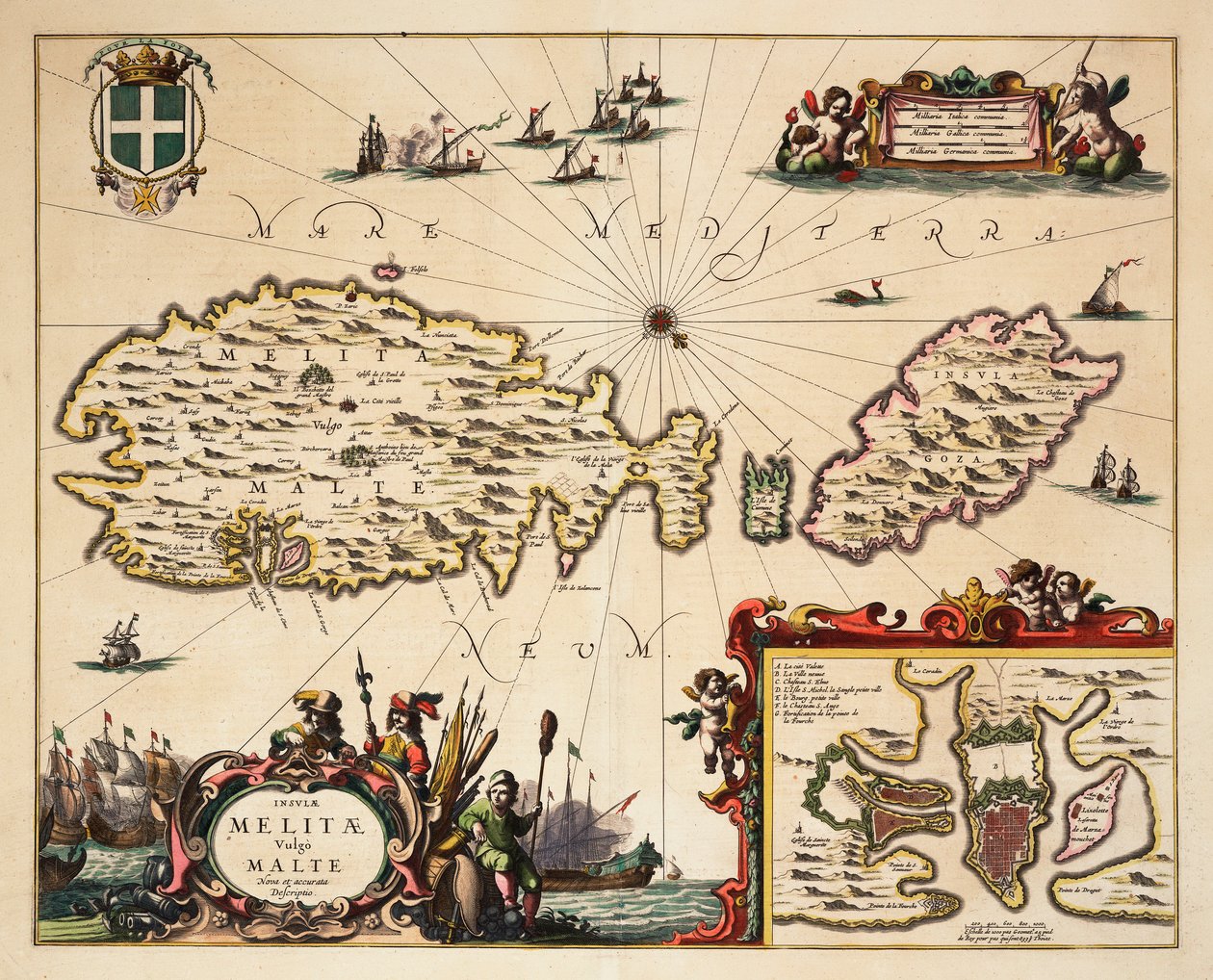 Kort over Malta og Gozo, ca. 1650 (koloreret stik) af Unknown artist