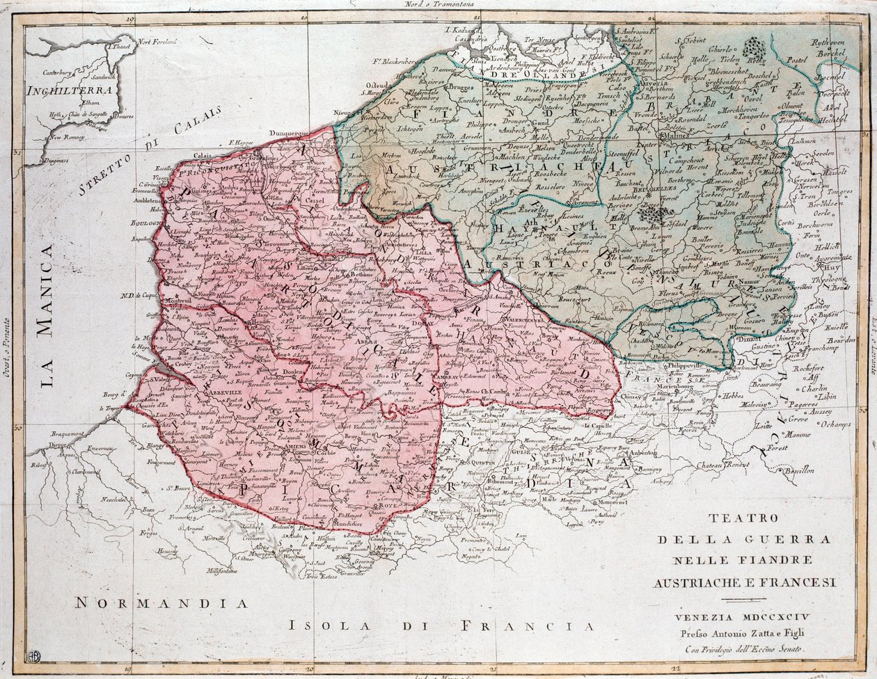 Kort over Flandern-kampagnen mellem den franske hær og den østrigske hær af Unknown artist