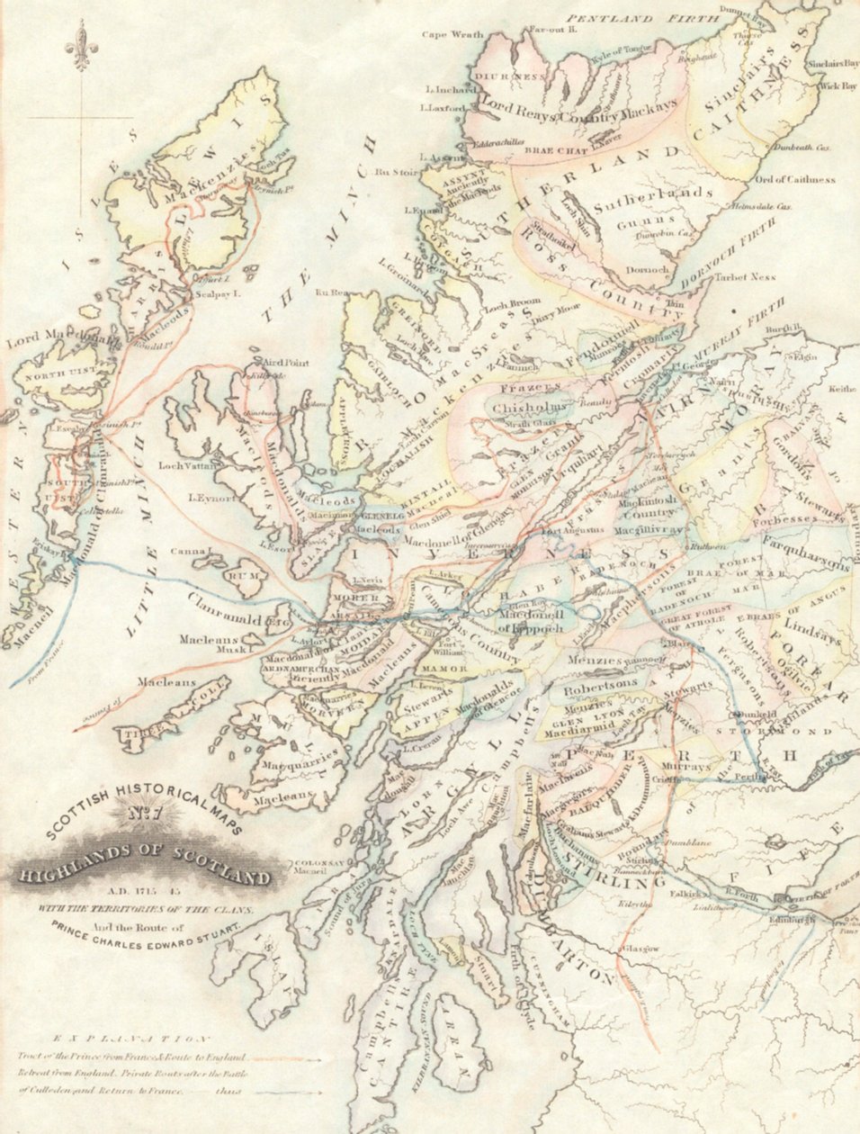 Kort over Skotlands højland med klanernes territorier af Unknown artist