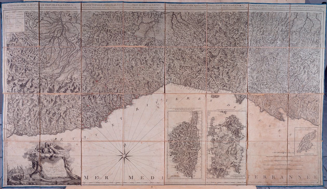 Kort over besiddelser af republikken Genova, herunder Korsika og Sardinien af Unknown artist
