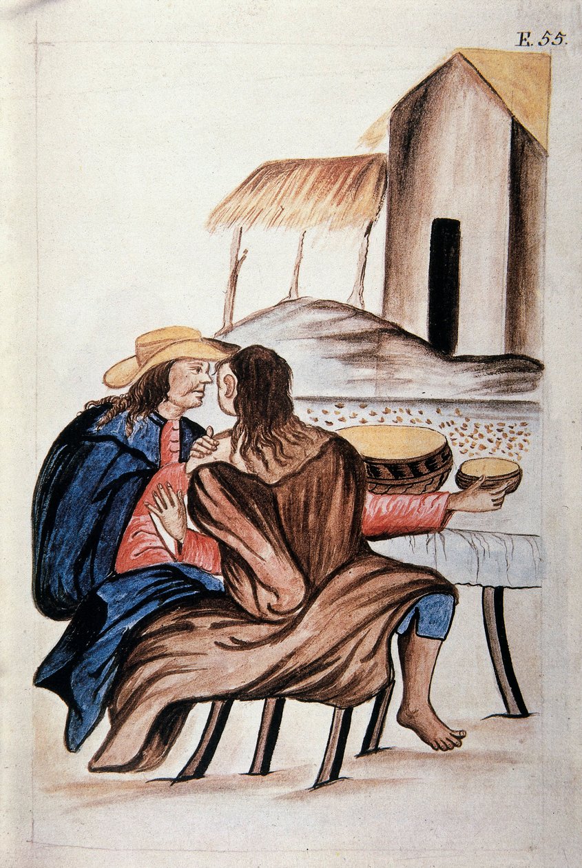 Ægteskabsordning mellem indianere, fra bogen "Trujillo del Peru" eller "Códice Martínez Compañón", af Baltazar Martinez Compañón y Bujanda, biskop af Trujillo (1782-1785) af Unknown artist