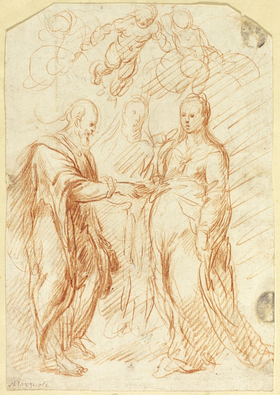 Marriage of the Virgin (recto); Skitser af den nederste halvdel af ansigtet i profil (verso) af Unknown artist