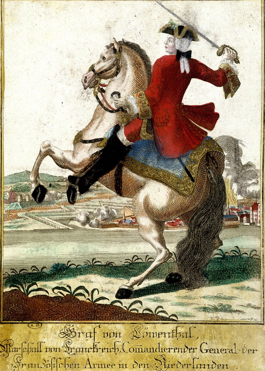 Marskal Loewendahl (1700-1755) ved slaget ved Fontenoy, Belgien af Unknown artist