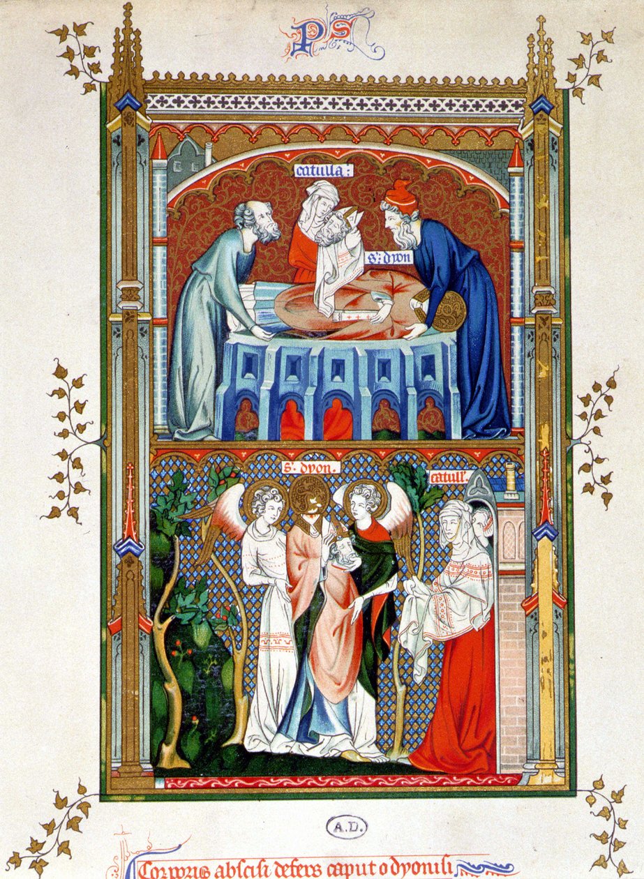 Martyrium of Saint Denis, chromolithographi ifølge dokumenter fra det 15. århundrede. af Unknown artist