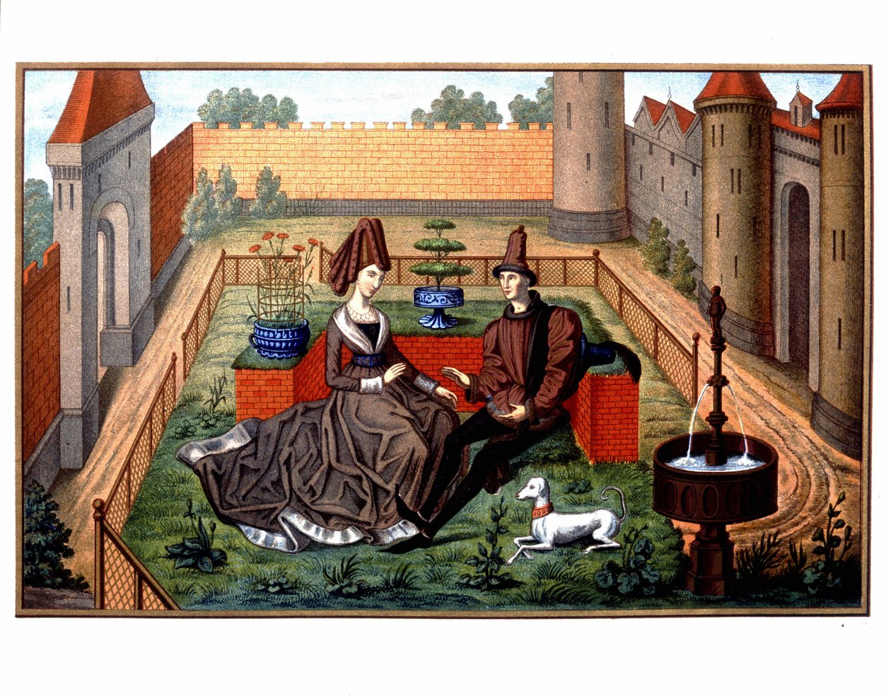 Maulgis og den smukke Oriande (høflig kærlighedsscene), middelalder af Unknown artist