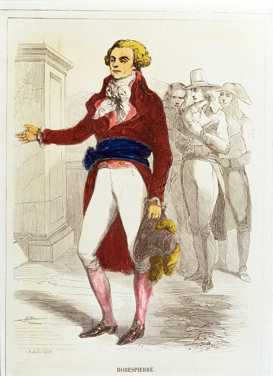 Maximilien Robespierre, håndkoloreret radering (håndkoloreret radering) af Unknown artist
