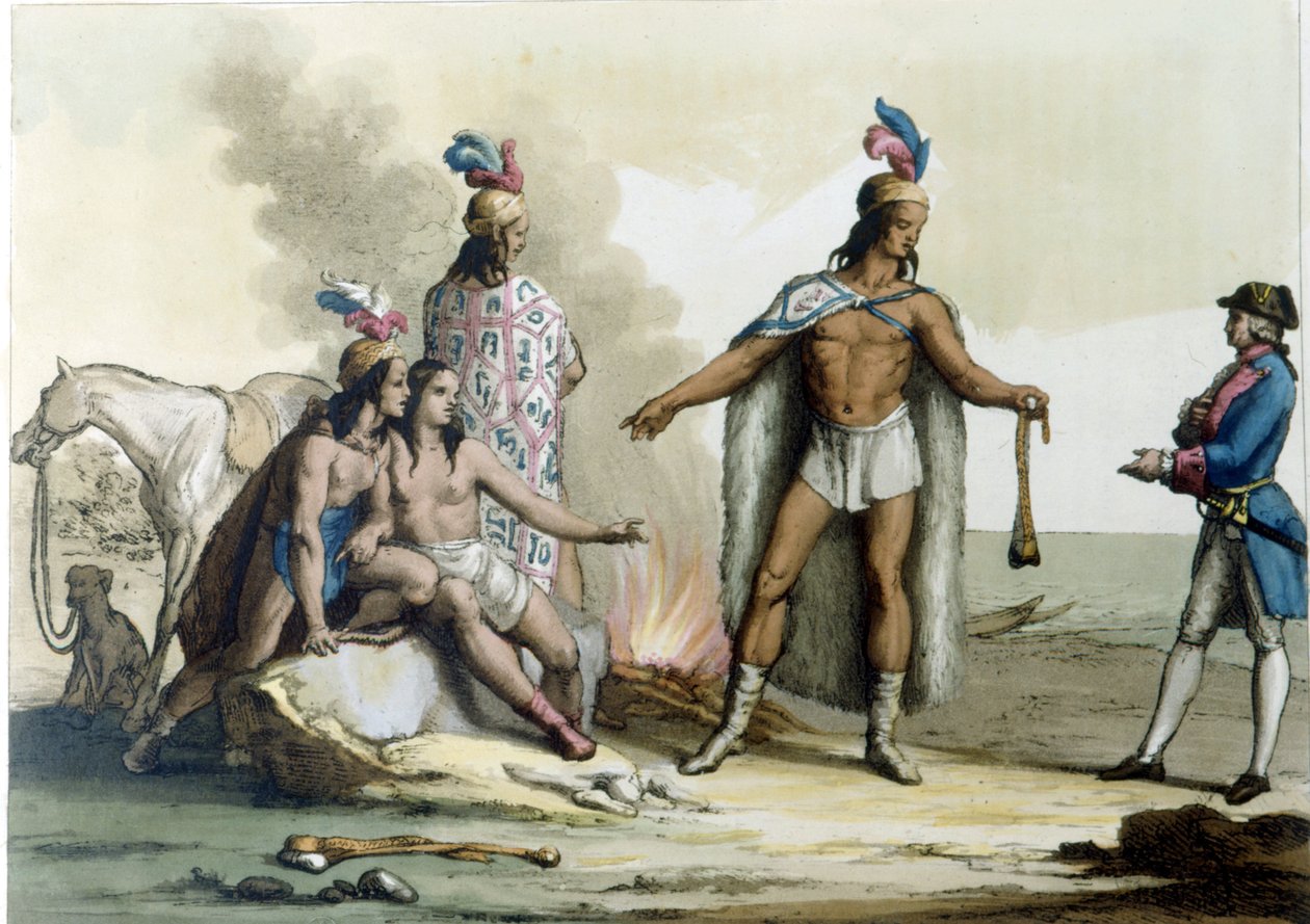 Møde mellem en vesterlænding med indianerne i Patagonien. af Unknown artist