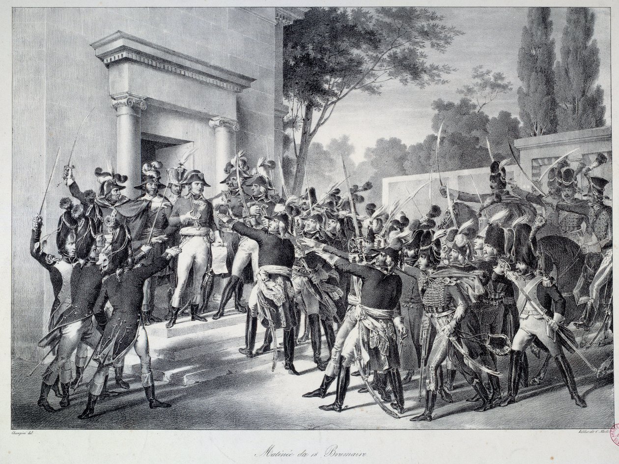 Møde for generaler og officerer i Napoleon Bonaparte (1769-1821) omkring kl. Cents) (salle des 500) afslutter Directoi af Unknown artist