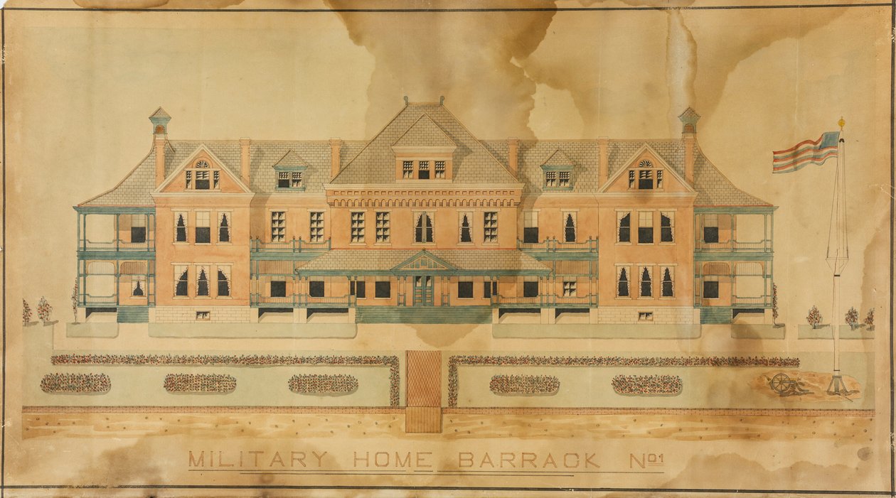 Militærhjemmets barak nr. 1, præsentationstegning af Unknown artist