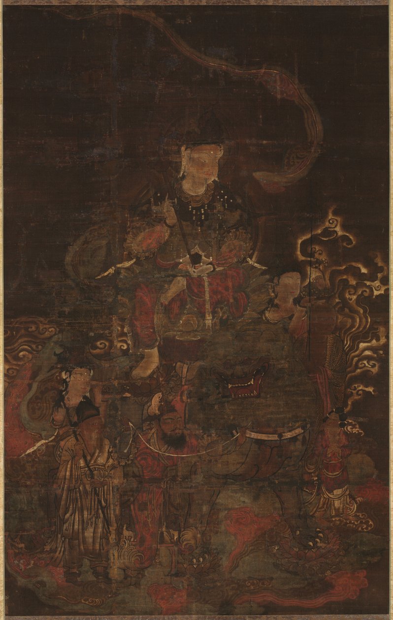 Monju rideløve med ledsagere af Unknown artist