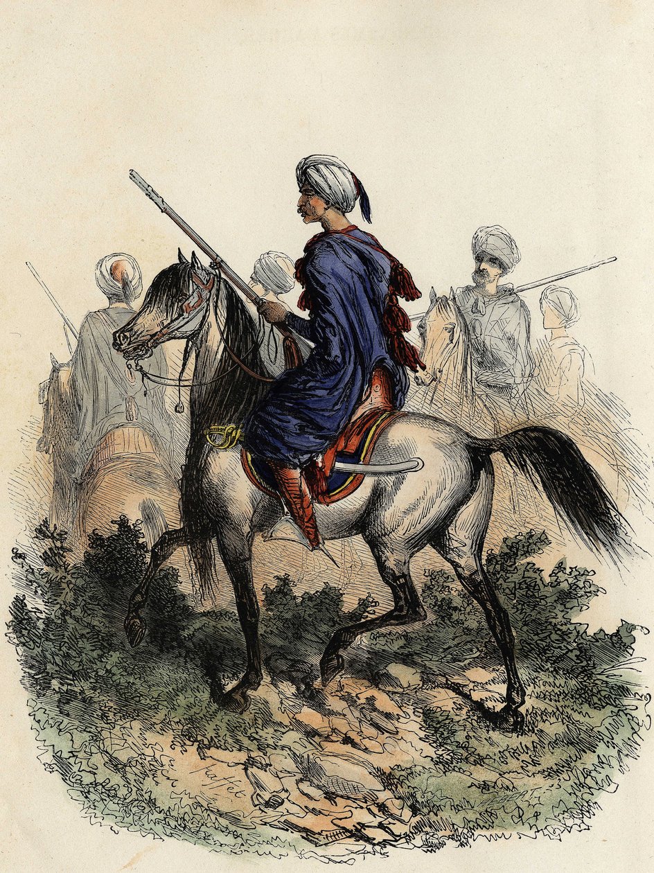 mauriske gendarmer (eller feltvagter) med ansvar for landpolitiet i Algier, uddannet i 1831. i "L