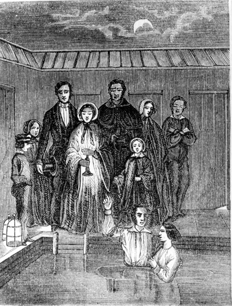 Mormon dåb. 1800-tals gravering. af Unknown artist