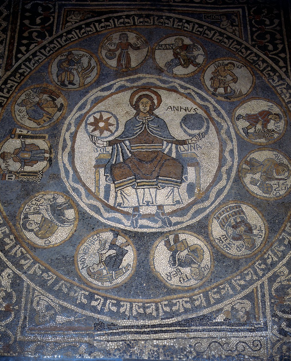 Mosaikgulv, der viser årets måneder af Unknown artist