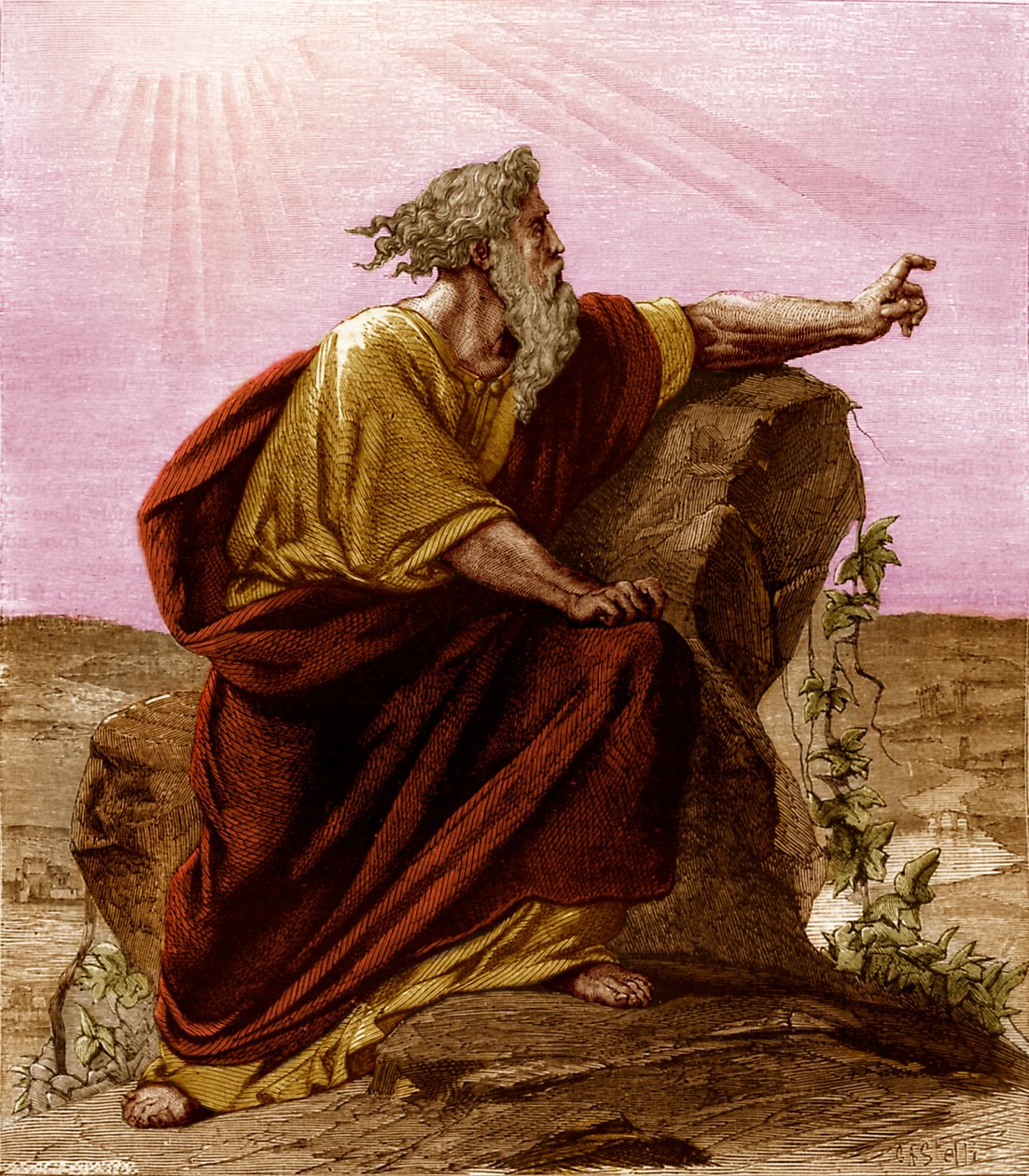 Moses betragter det forjættede land fra Pisgah, Nebo-bjerget (tryk) af Unknown artist