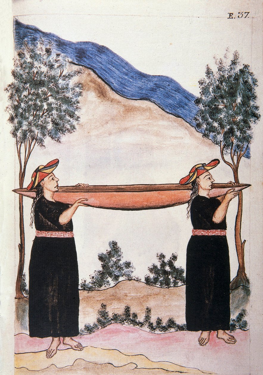 Moyobamba-indianere iført deres kano, fra bogen "Trujillo del Peru" eller "Codex Martinez Companion", af Baltazar Martinez Companion og Bujanda, biskop af Trujillo (1782-1785) af Unknown artist