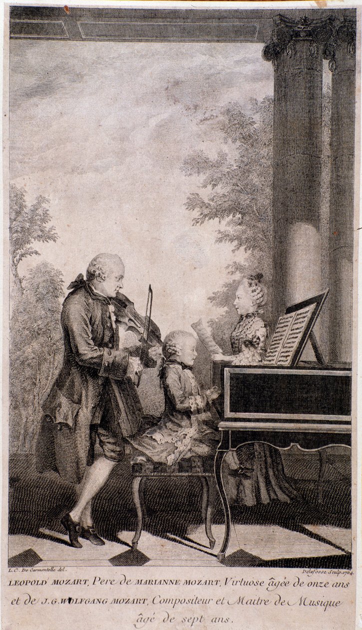Mozart-familien på turné (gravering, efter 1777) af Unknown artist