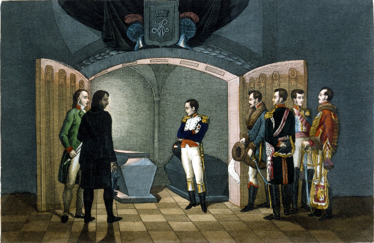 Napoleon Bonaparte foran Frederik II af Preussens grav. af Unknown artist