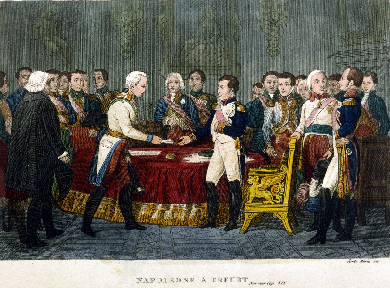 Napoleon I (1769 - 1821) mødte Alexander I i Erfurt i 1808. af Unknown artist
