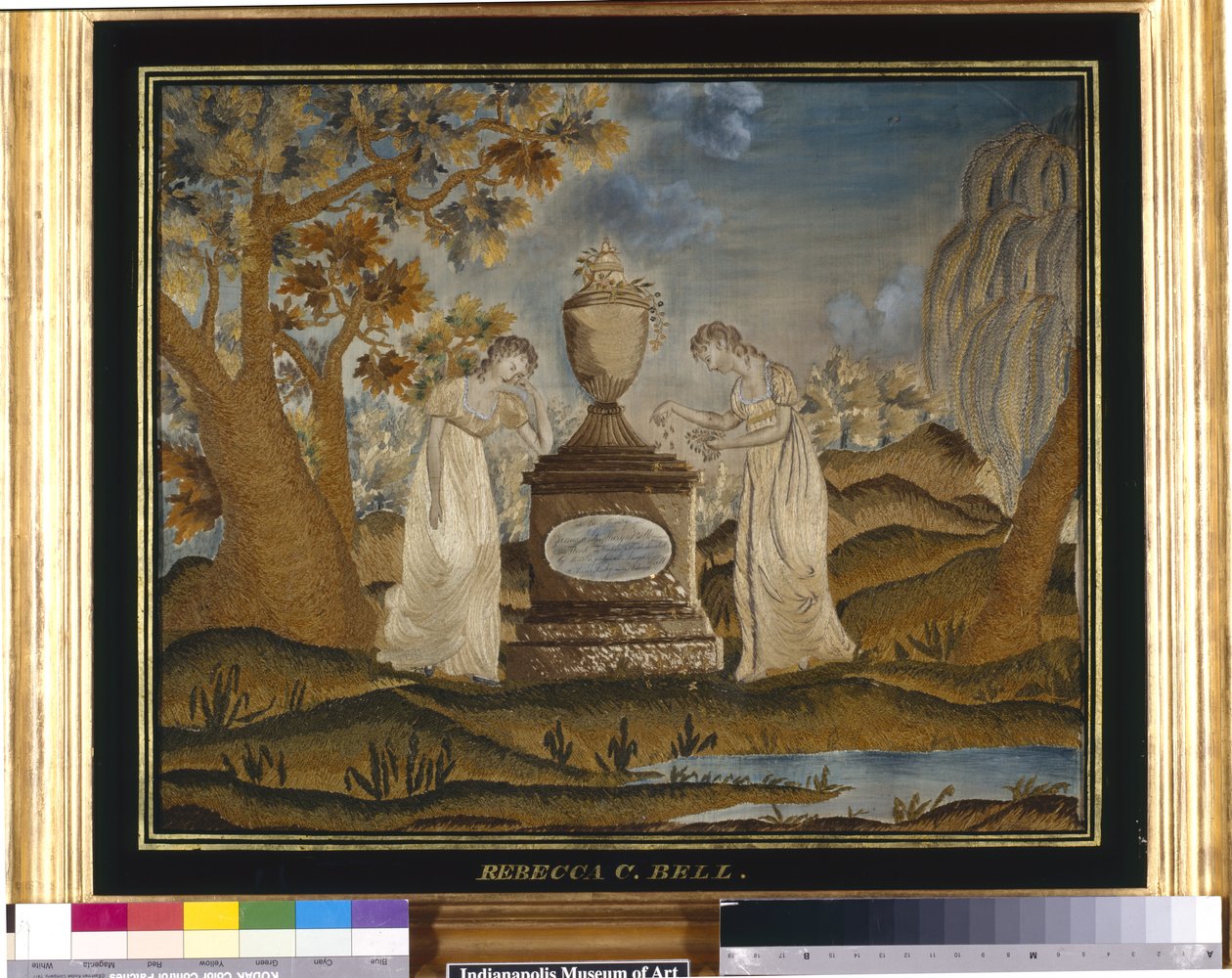 Håndarbejde sørgebillede (silketråde, broderet) af Unknown artist