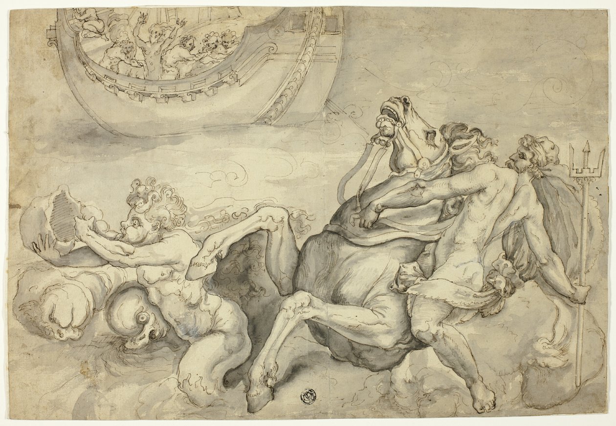 Neptun beroliger stormen, som Aeolus har rejst mod Aeneas ("Quos Ego") af Unknown artist