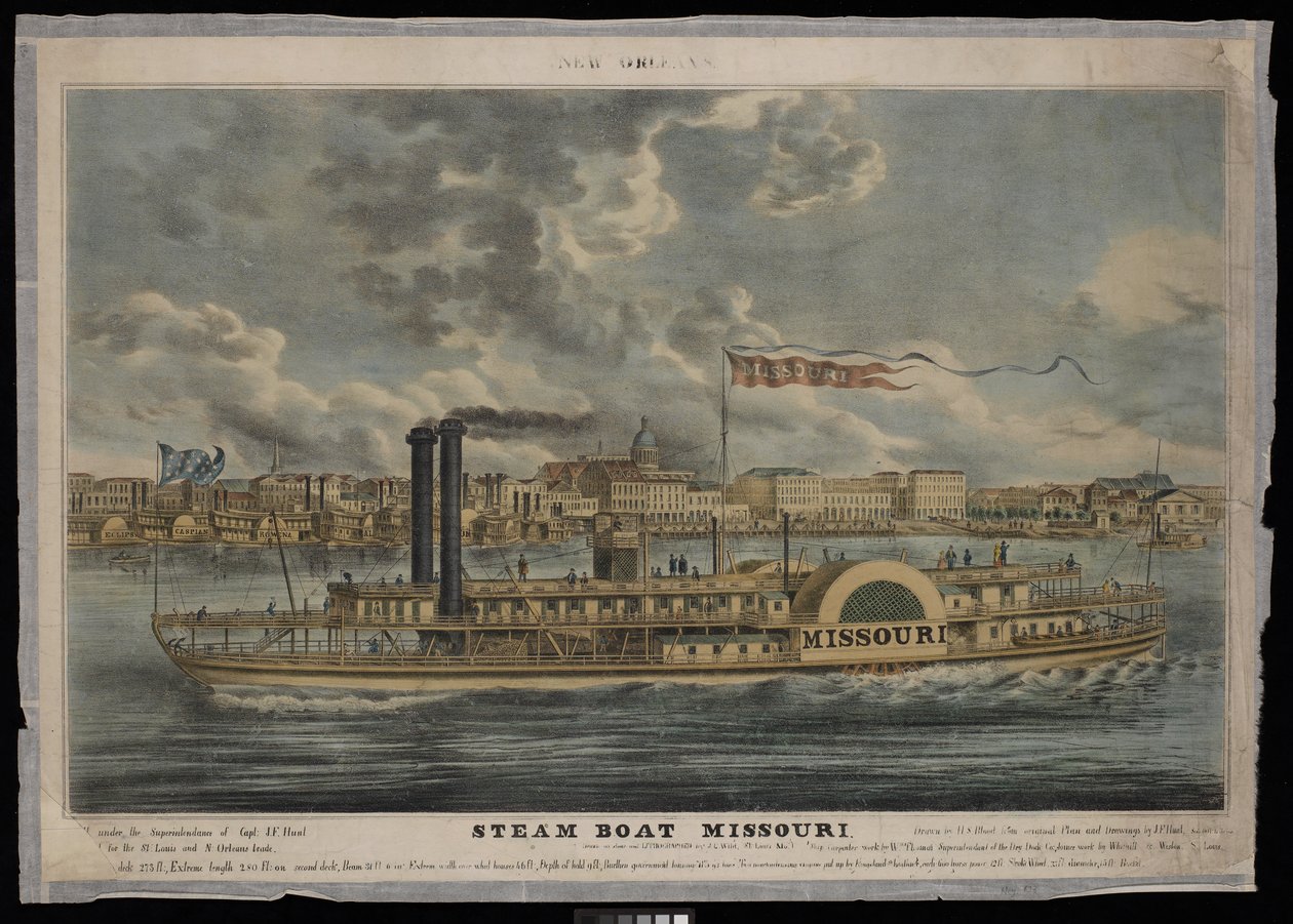 New Orleans. Dampbåden Missouri (litografi, farvelagt) af Unknown artist