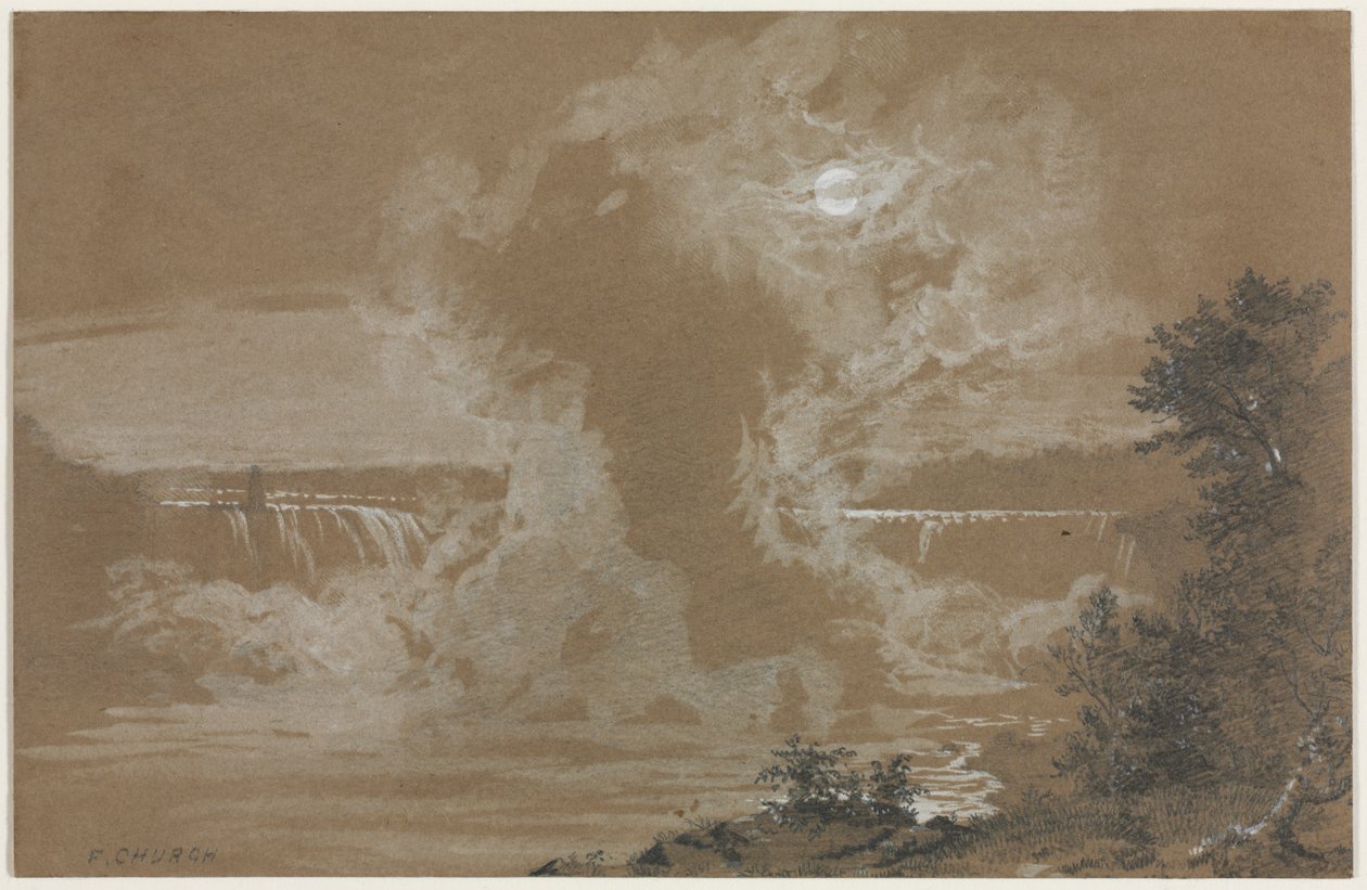 Niagara Falls ved Moonlight af Unknown artist