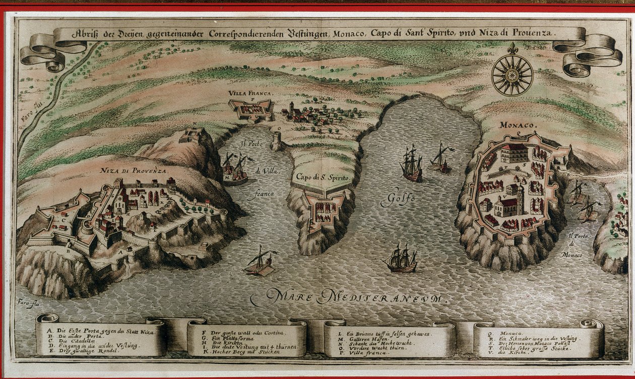 Nice, Villefranche og Monaco i det 17. århundrede (geografisk decoupe) af Unknown artist