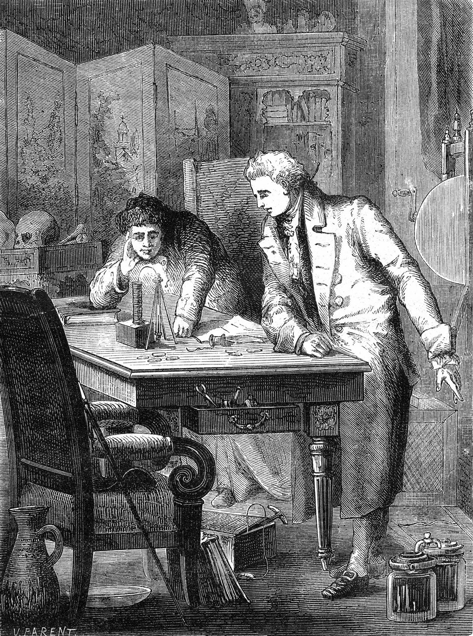 Nicholson og Carlisle nedbryder vand gennem Voltas batteri, London 2. maj 1800 af Unknown artist