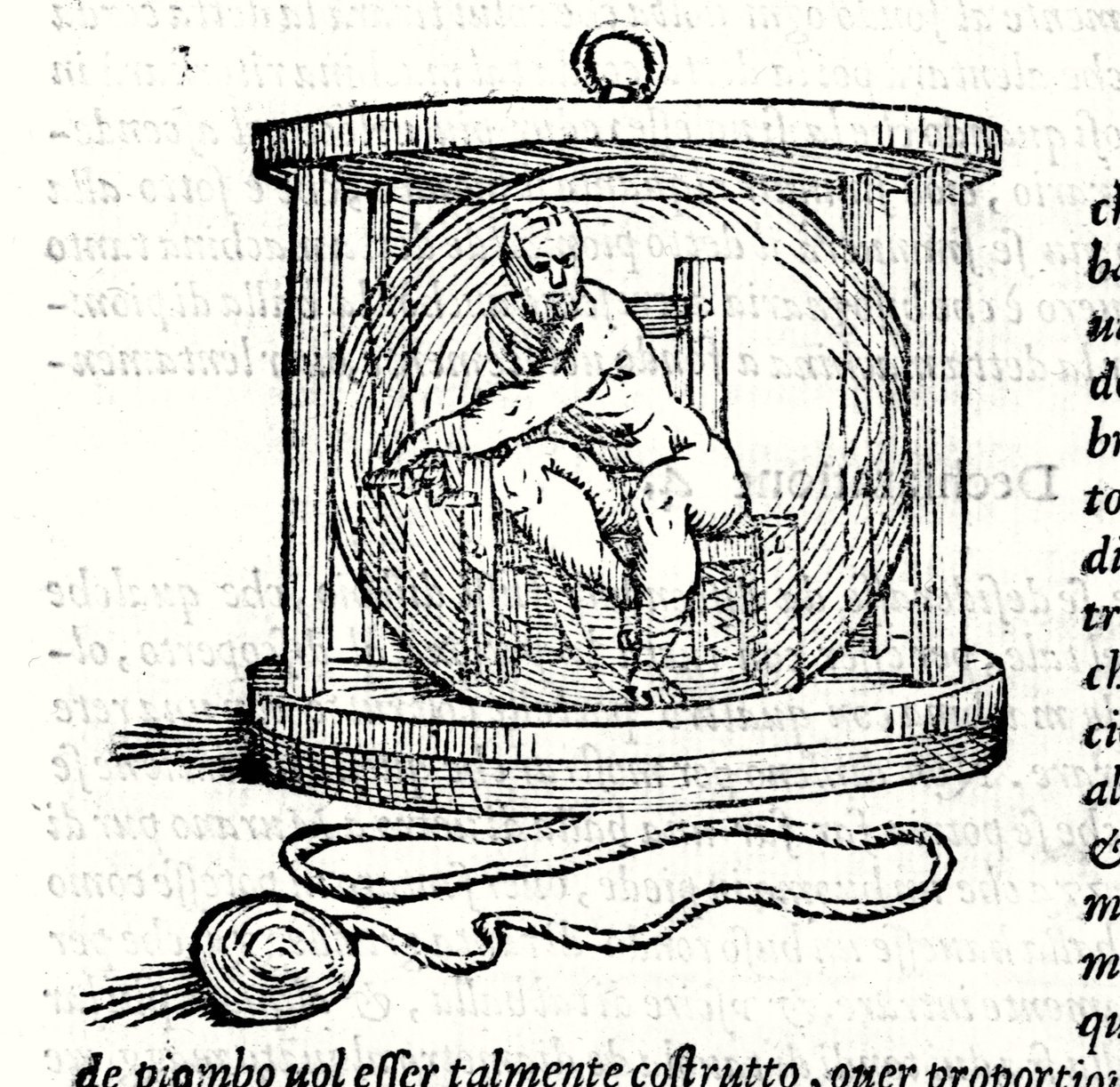 Nicoli Fontanas anden kulør kaldet Tartaglia (1499 - 1557). Det sørger for en krystalkugle, hvori dykkeren lukker sig. Gravering 16. århundrede. af Unknown artist