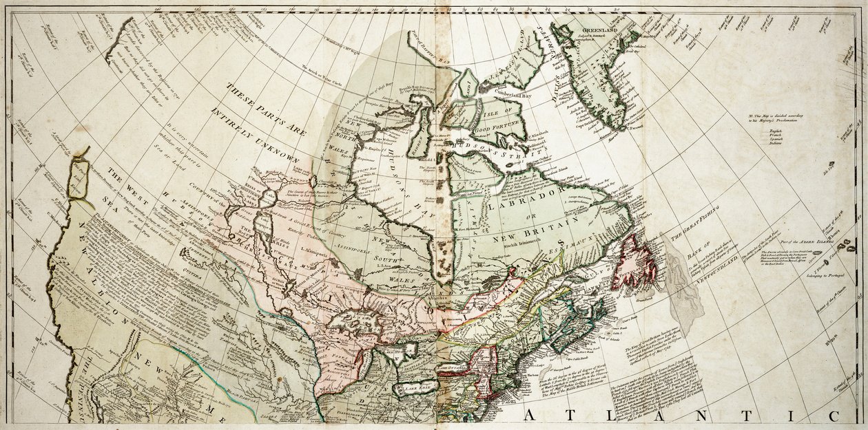 Nordamerika, ca. 1765 (koloreret stik) af Unknown artist