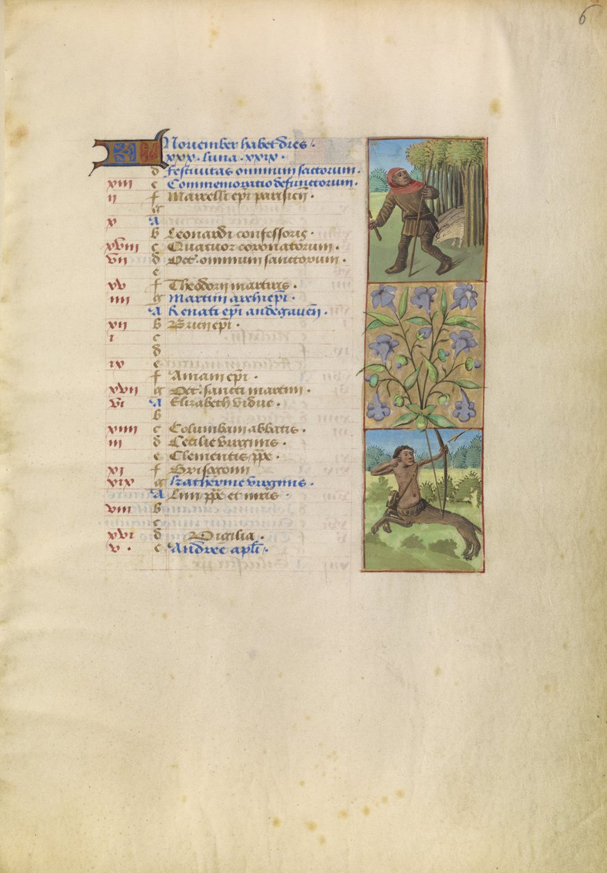 November-kalenderside; Samler agern til grise; Skytten af Unknown artist