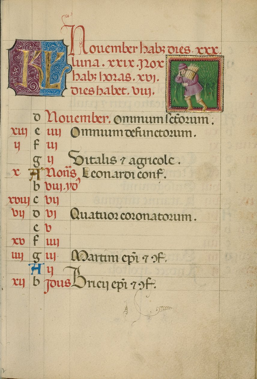 November-kalenderside; Samling af træ af Unknown artist
